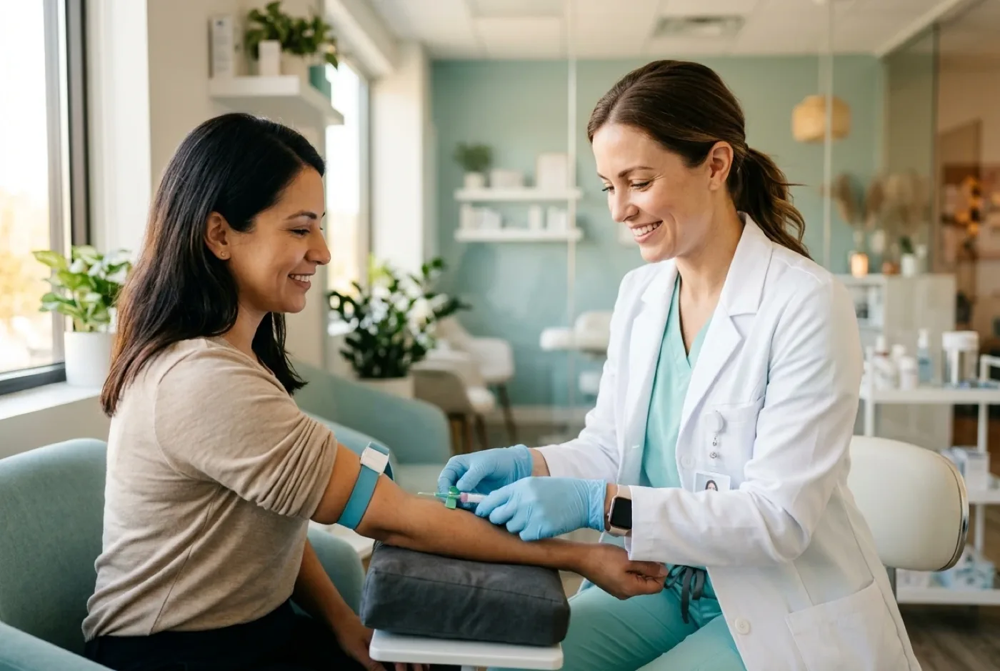 A female nurse practitioner performing a blood draw for micronutrient testing at Coastal Health & Medical Spa in Jacksonville, FL
