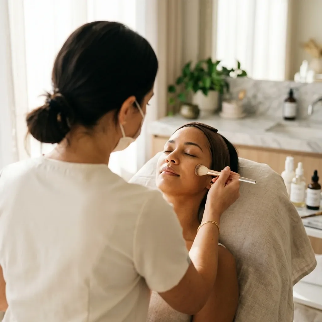 Provider guiding a patient through chemical peel preparation and consultation