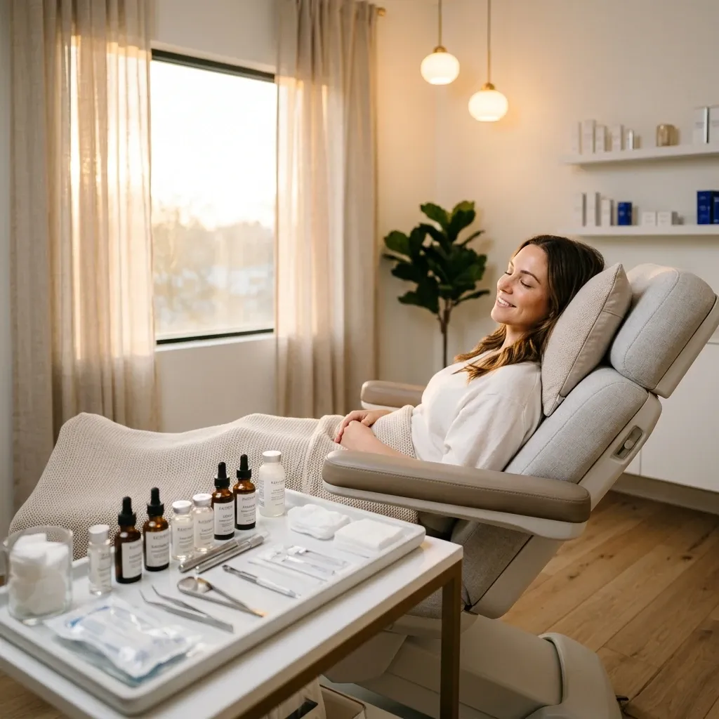 Bright modern medical spa room set up for a Botox lip flip injection appointment