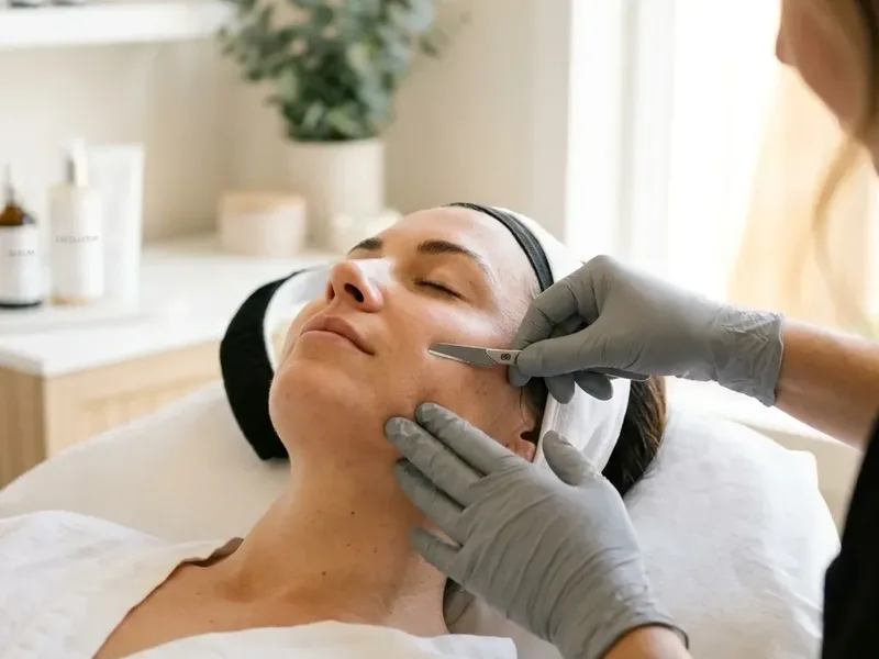 Close-up of a dermaplane facial in progress at a Jacksonville med spa