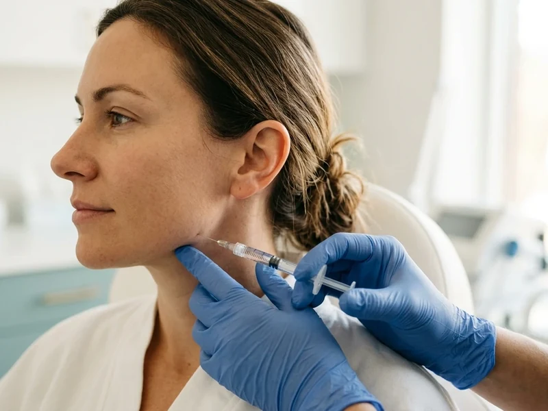 Jawline filler in Jacksonville: a gloved provider placing dermal filler along a woman's jawline at Coastal Health & Medical Spa