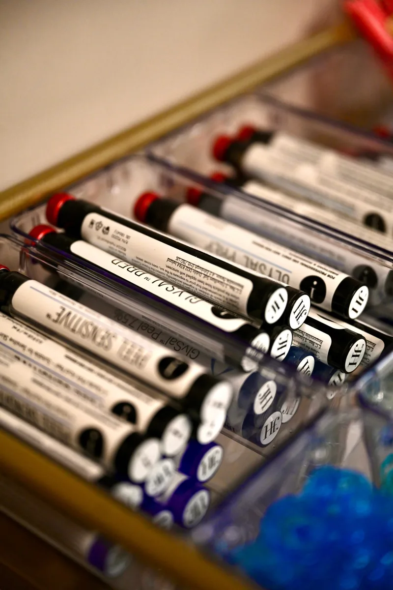 Professional peel supplies organized on a tray in the aesthetics studio at Coastal Health & Medical Spa in Jacksonville, FL.