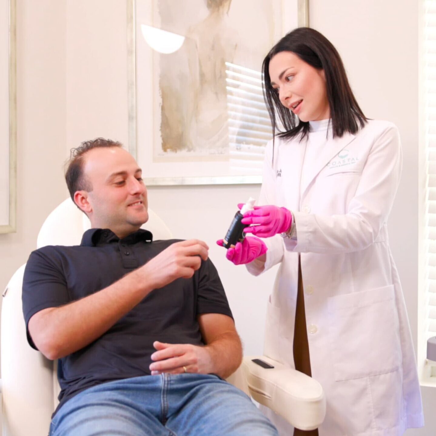 A man getting a Keravive Scalp Facial from Hydrafacial in Jacksonville, FL from Dr. Olivia