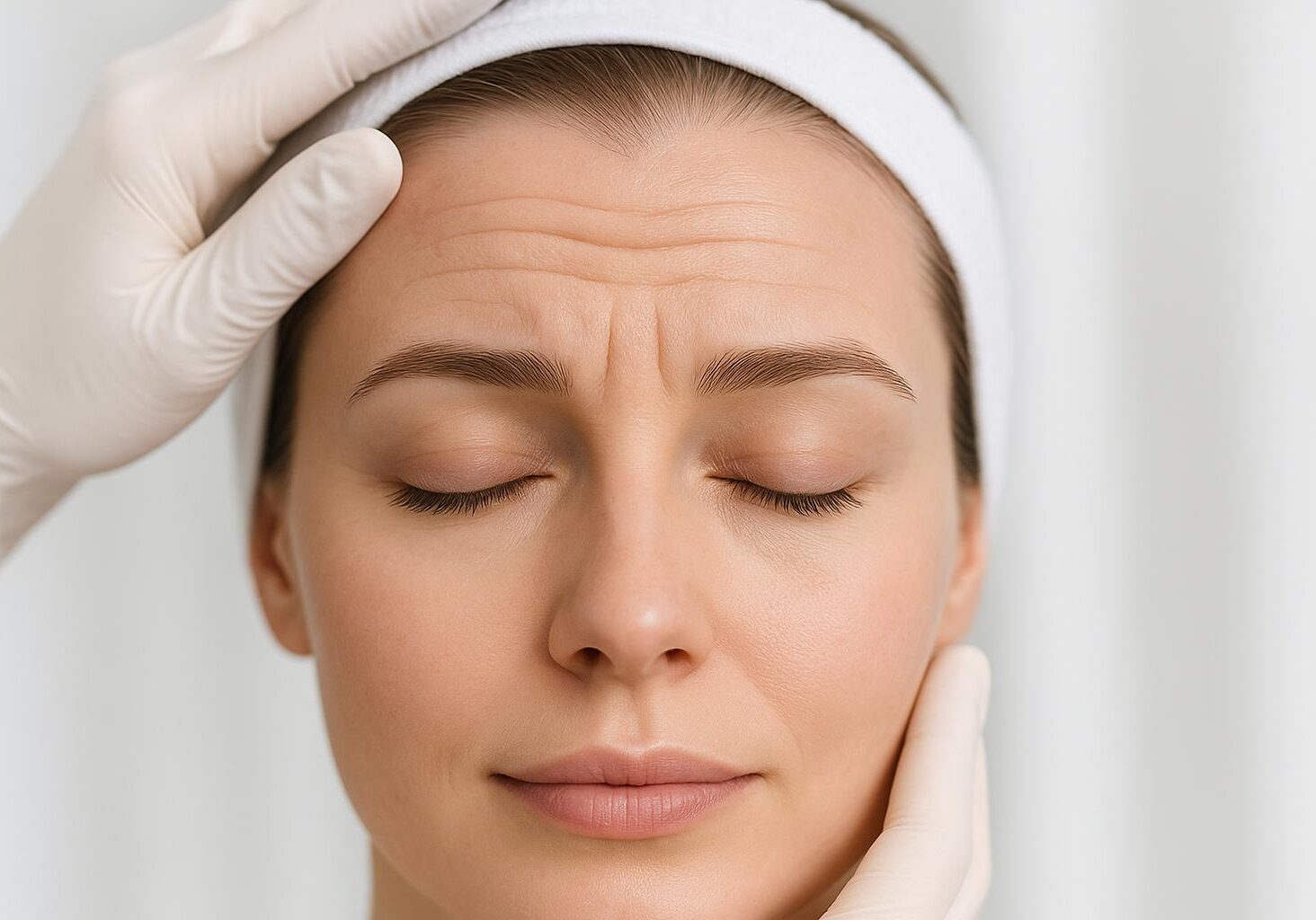 Close-up of a woman's forehead showing horizontal lines, a common area for Botox injections to achieve a smoother, more youthful appearance.