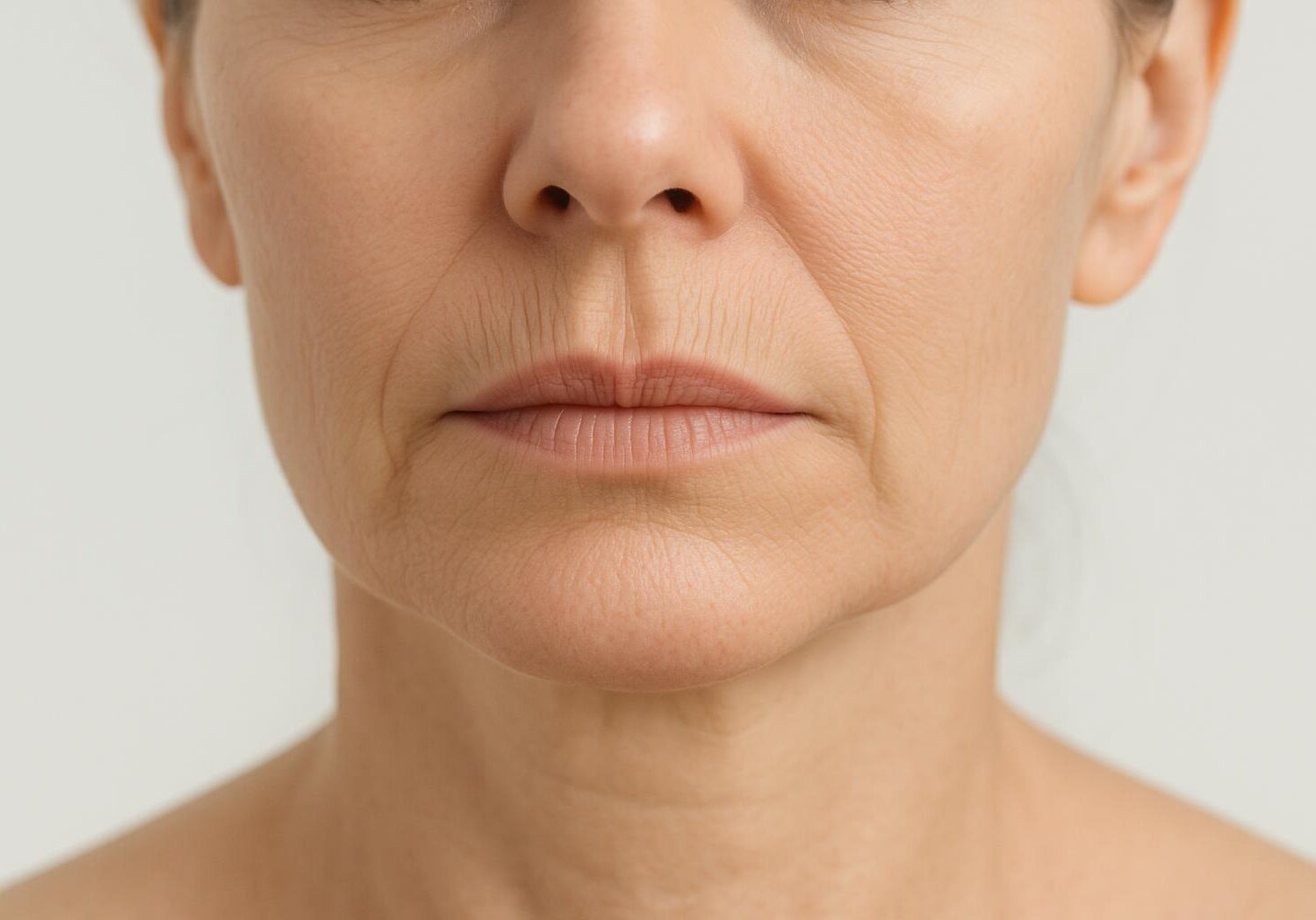 Close-up of a woman's mouth showing vertical lip lines, which can be softened with Botox, also used for a 'lip flip' effect.